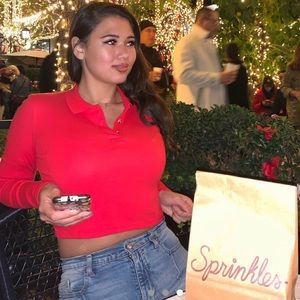 Top shop red long sleeve collar crop top